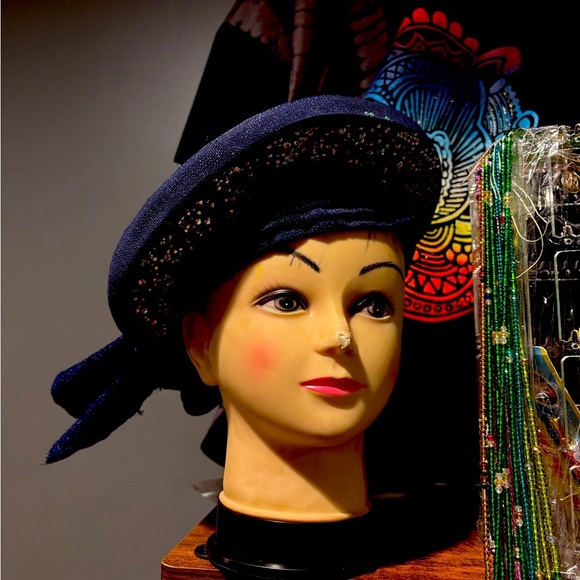 Aso-Oke African Headtie Auto Gele, Navy Blue Stoned Ready Made Gele Fabric Women - Picture 3 of 7